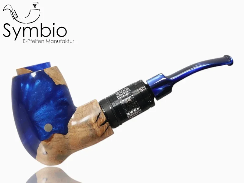 Mare Blue E-Pfeife No6, gefertigt aus Olivenwurzelholz und UV-geschuetztem Epoxidharz, langlebig, farbstabil und einzigartig