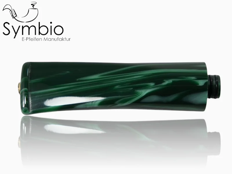 Pfeifenmundstueck Verlaufsform, gruen marmoriert, poliert, gebogen