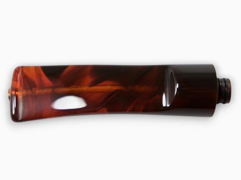 Pfeifenmundstueck transparent rot und schwarz, Sattelform, poliert, gebogen
